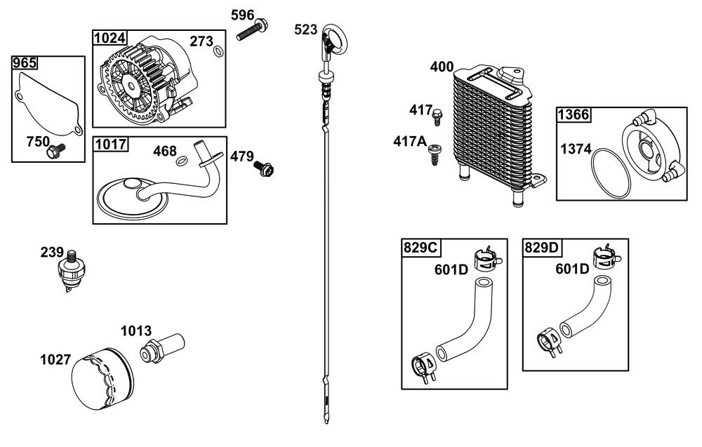Lubrication Group Diagram and Parts List for 61H375-0001-E1 400000 - 699999 Briggs and Stratton Engine